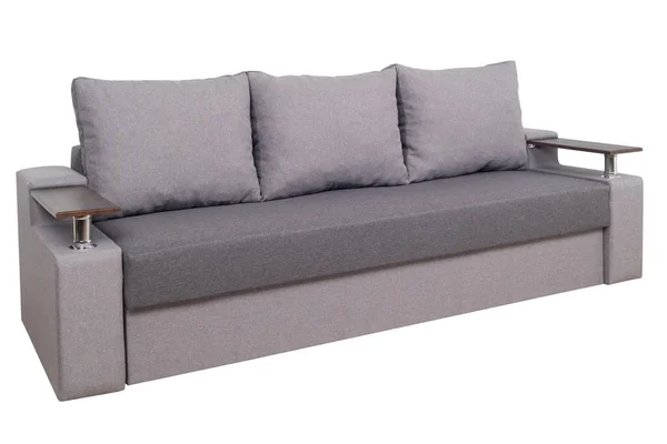 Серый диван на белом фоне. — стоковое фото