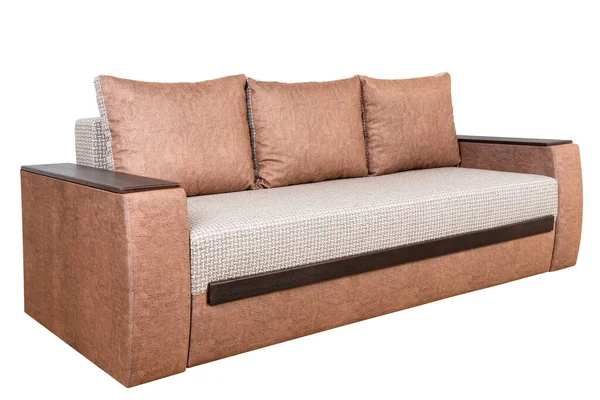 Bruin moderne sofa meubels geïsoleerd op witte achtergrond. — Stockfoto