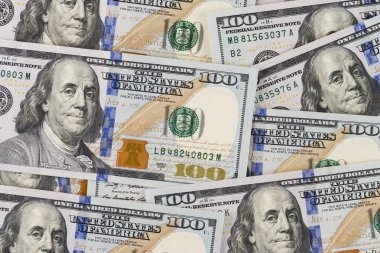 Nakit para dolar. Arka plan ile para Amerikan yüz dolar faturaları.