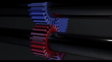 3D render mavi ve kırmızı vitesler
