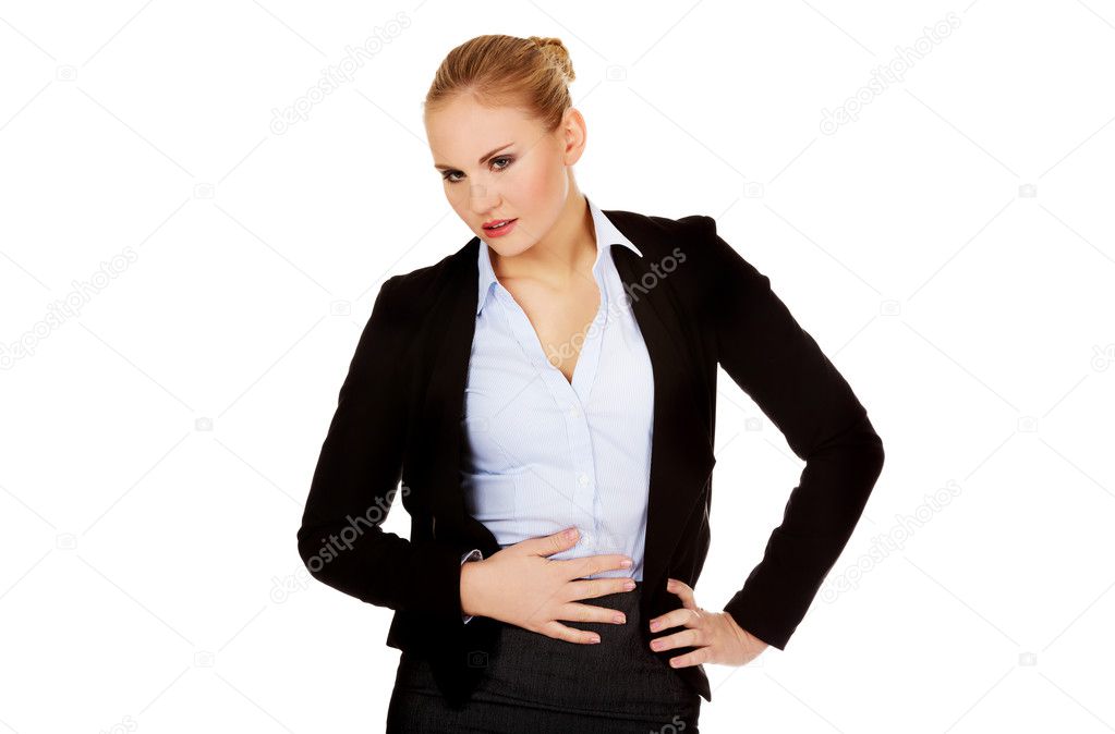 Business woman with stomach ache
