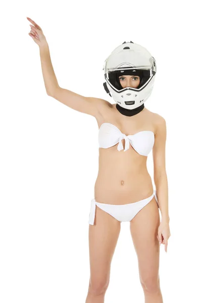 오토바이 헬멧에 여자. — 스톡 사진