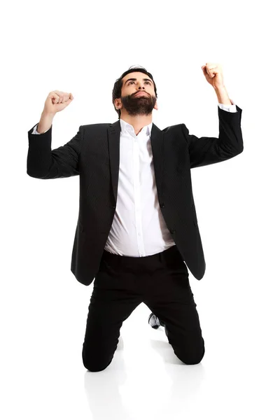 Successful excited businessman making fists. — Stock Photo, Image