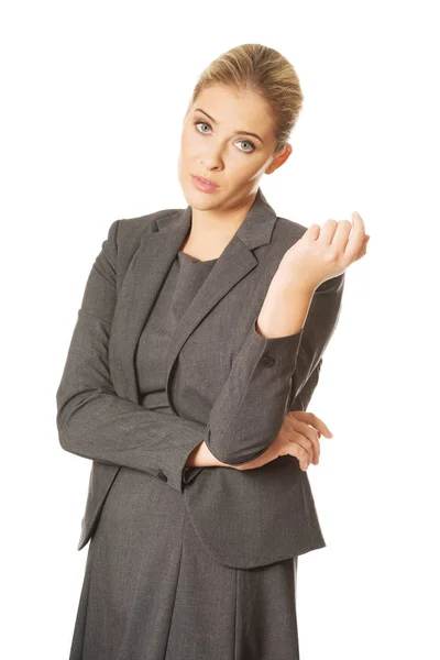 Confused woman showing irritate gesture — Stock Photo, Image