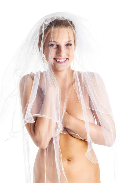 Krásná nahá nevěsta ve svatebním závoji — Stock fotografie