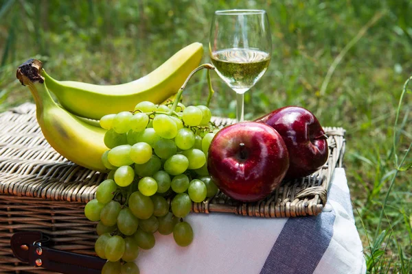 Picnic concept - wine and fruits — Stock Photo, Image