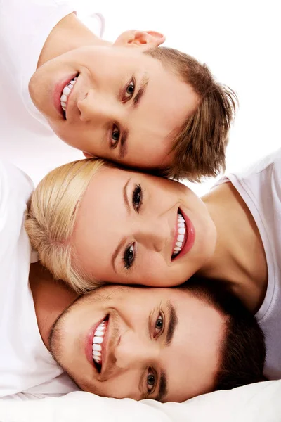 Happy friends together- one woman and two men — Stock Photo, Image