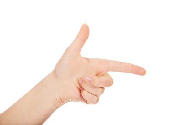 Kvinnans två finger som en pistol — Stockfoto