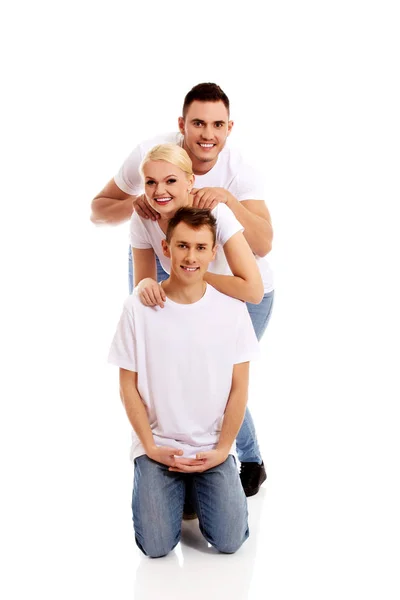 Happy friends together- one woman and two men — Stock Photo, Image