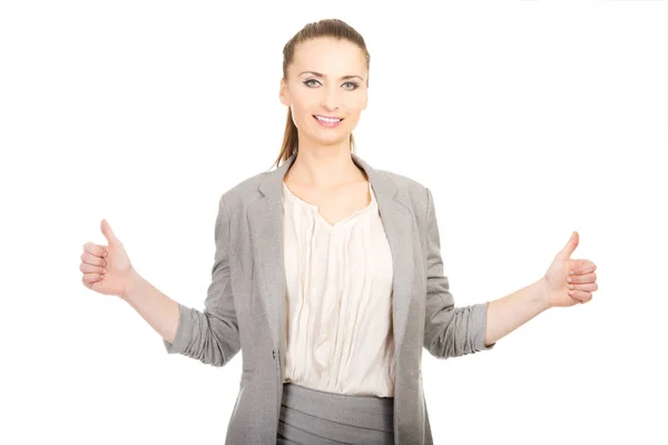 Mujer de negocios sonriente con pulgares arriba . —  Fotos de Stock