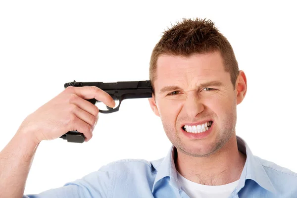 Man with a gun to his head — Stock Photo, Image