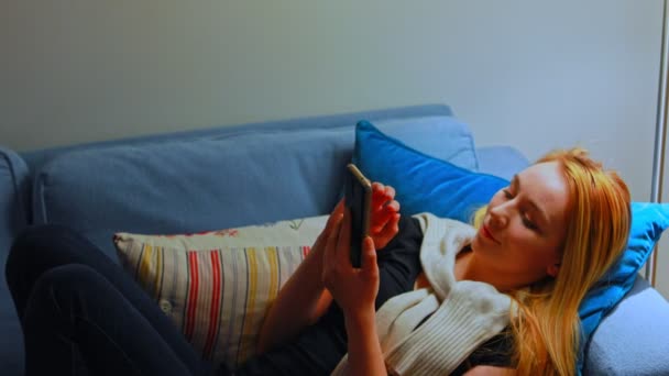 Mujer feliz usando smartphone — Vídeos de Stock