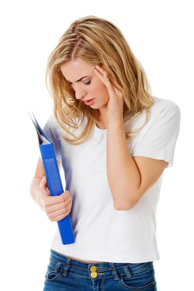 Student woman with headache — Stock Photo, Image