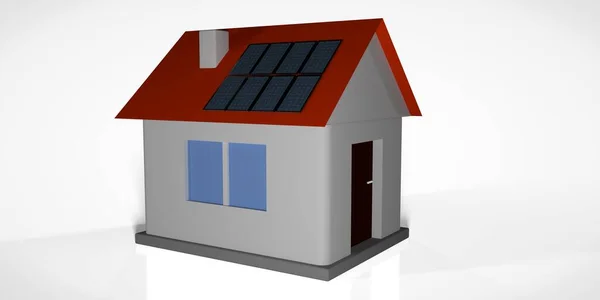 Kleines Hausmodell mit Sonnenkollektoren. — Stockfoto