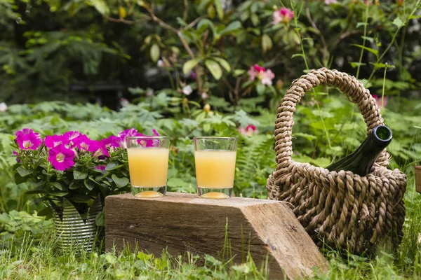 庭でジュースのある静物 — ストック写真