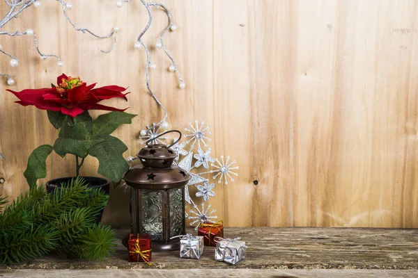 Christmas decorations on the wooden background. Christmas star, — Stock Photo, Image