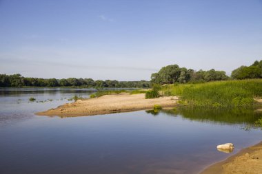 bir nehir ve kumlu bir plaj üzerinde bir yaz d ile güzel manzara