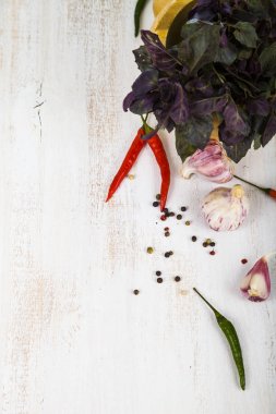 Maydanoz, dereotu, fesleğen hafif ahşap arka plan üzerinde. 