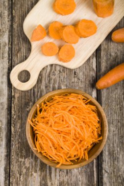 Bir kapta havuç rendeleyin 