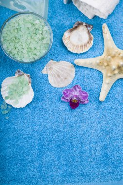 Spa uygulamaları üzerinde mavi bir havlu