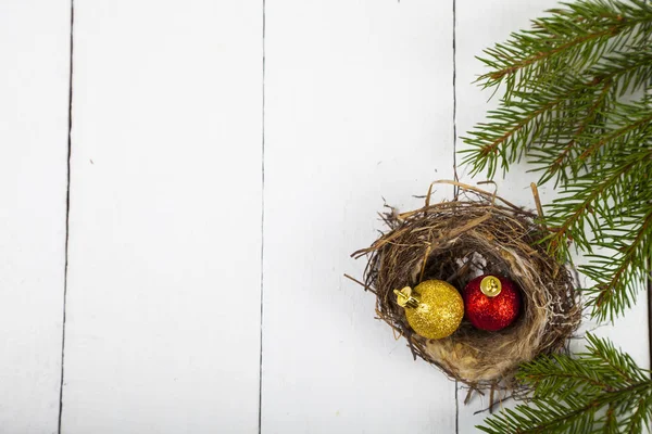 Bolas de Navidad en el nido — Foto de Stock