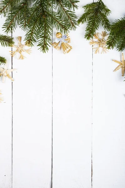 Flocos de neve castanhos e ramos de abeto — Fotografia de Stock