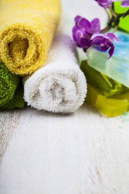 Spa uygulamaları ahşap tablo. 