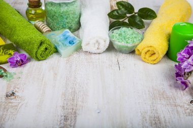 Spa uygulamaları ahşap tablo. 