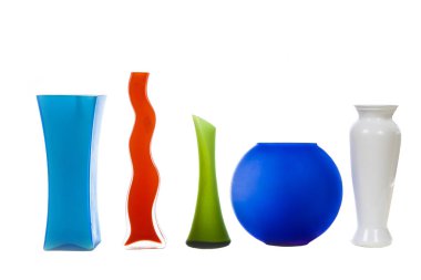Beş çok renkli vazo 