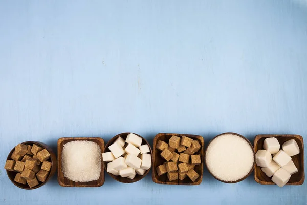 Sex skålar av socker, ovanifrån — Stockfoto