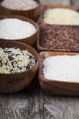 Pirinç farklı çeşitleri ile altı yuvarlak kase 