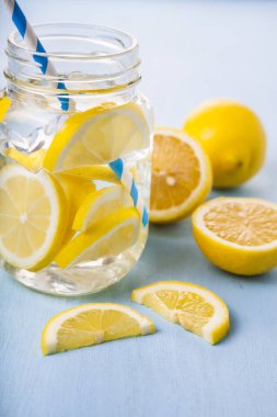 Limonlu serinletici buzlu soğuk su