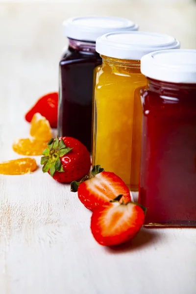 Three jars with jam — Stock Photo, Image