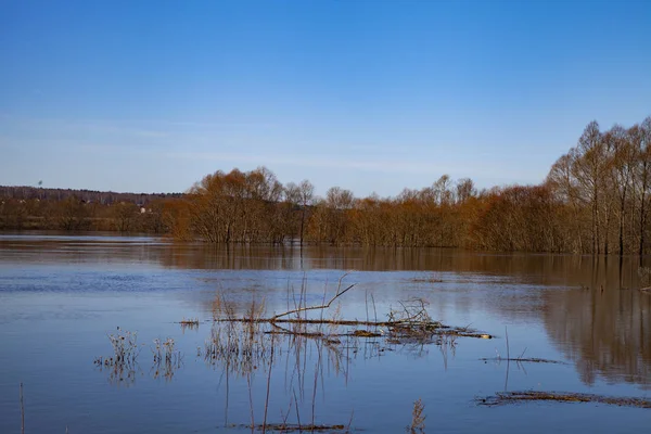 Schöne Frühlingslandschaft mit verschüttetem Fluss — Stockfoto