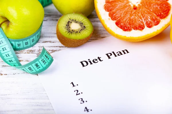 Food Sheet Paper Diet Plan Blue Wooden Background Concept Diet — Stock Photo, Image