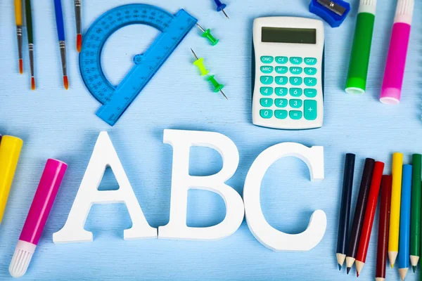 Items for the school and letters ABC — Stock Photo, Image