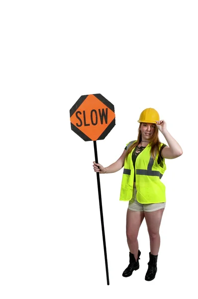 Trabajador con Stop Sign — Foto de Stock