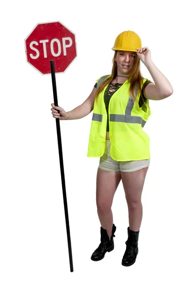 Trabajador con Stop Sign — Foto de Stock