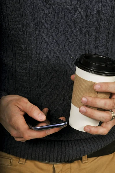 Man on the phone with coffee — Stock Photo, Image