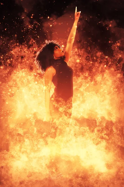 African American black Woman on Fire — Stock Photo, Image