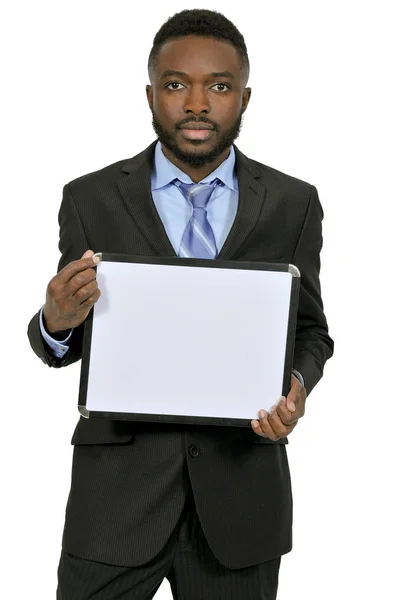 Hombre sosteniendo signo en blanco — Foto de Stock