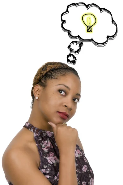 Afro-americano preto mulher pensando — Fotografia de Stock