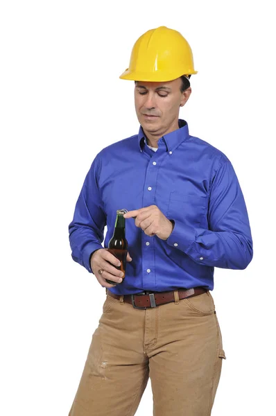 Construction Worker with a beer — Stock Photo, Image