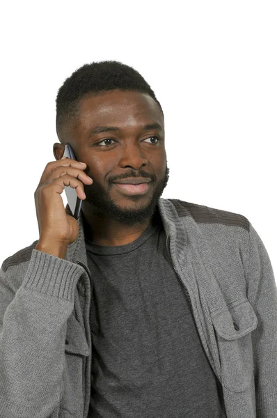 Hombre negro en un teléfono celular — Foto de Stock