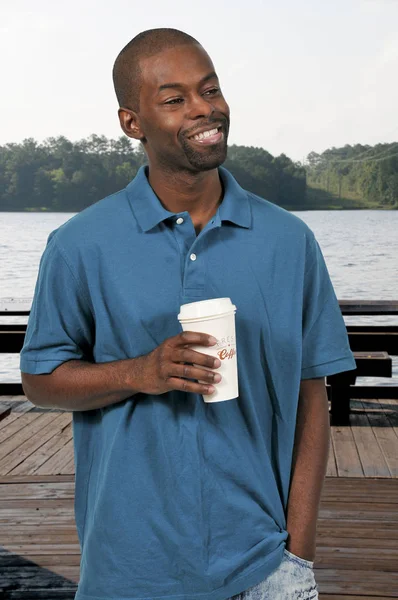 Black Man Drinking Coffee — Stock Photo, Image