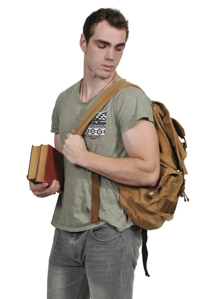 Man student met boek tas — Stockfoto