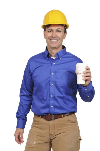 Construction worker with coffee — Stock Photo, Image