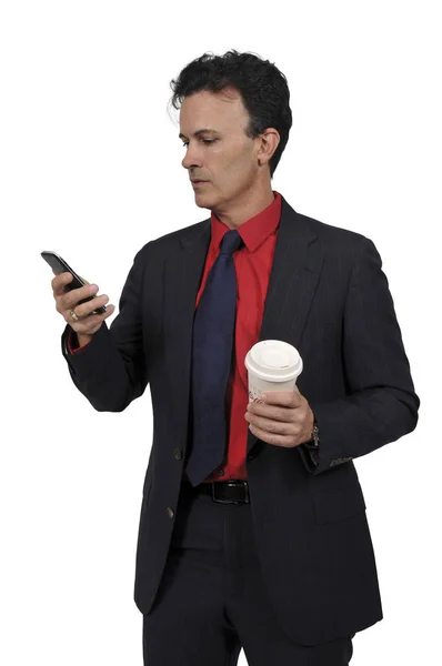 Homme au téléphone avec café — Photo