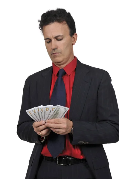 Homme détenant des billets de 100 dollars — Photo