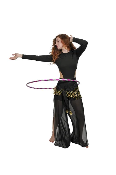 Donna con hula hoop — Foto Stock
